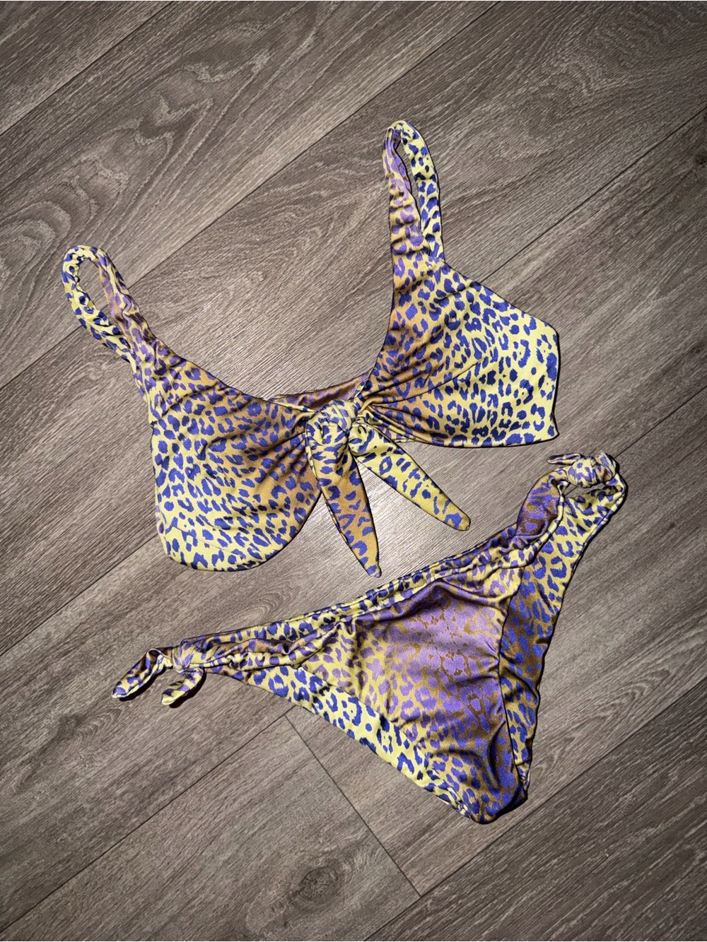 Yellow & Purple Leopard Print Tie-Front Bikini Set